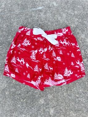 Hollister Red Christmas Pajama Shorts Snowy Tree Print Size Small